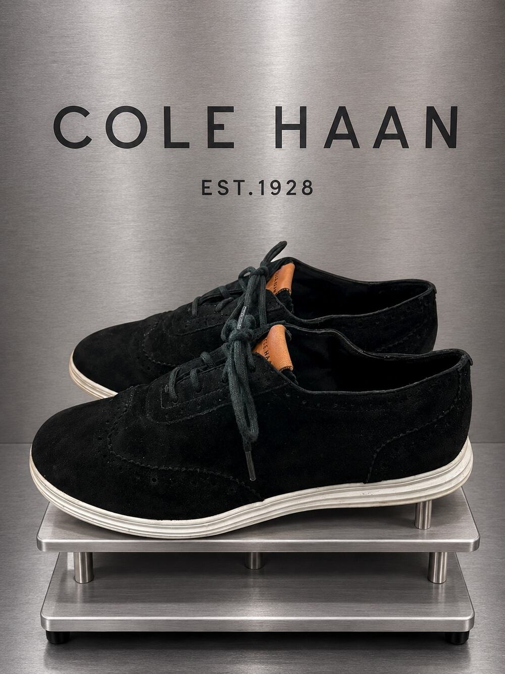 Cole Haan Grand.OS Misha Black Suede Wingtip Oxford Shoes 6.5B